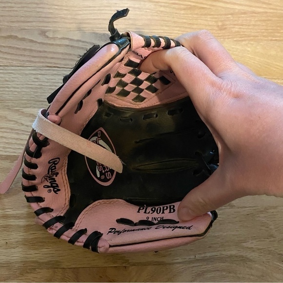 Rawlings PL90PB 9 Inch Baseball Glove Girls Pink Right  Rawlings Right Handed Throwing Glove Pink Kids Girls Basket Web 9” PL90PB